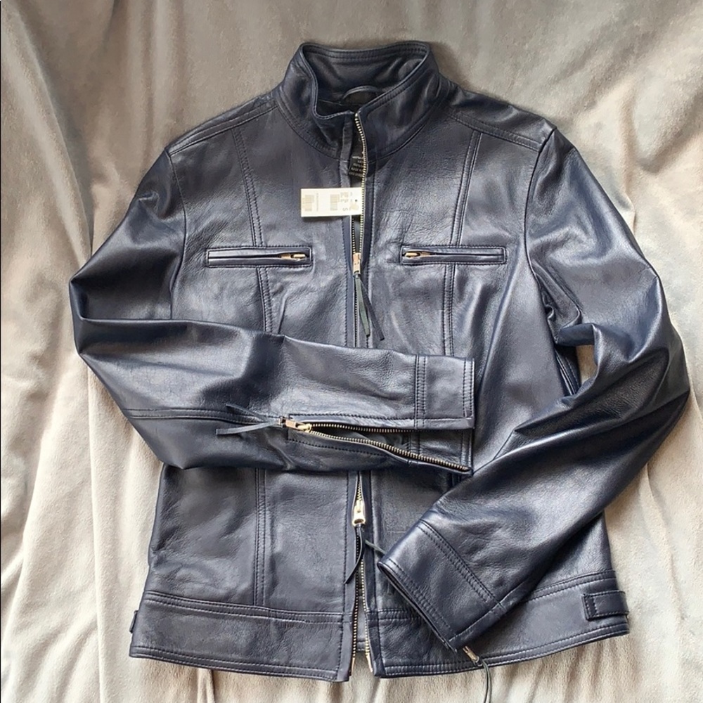 The Limited 100% Leather Jacket Navy Blue NEW S